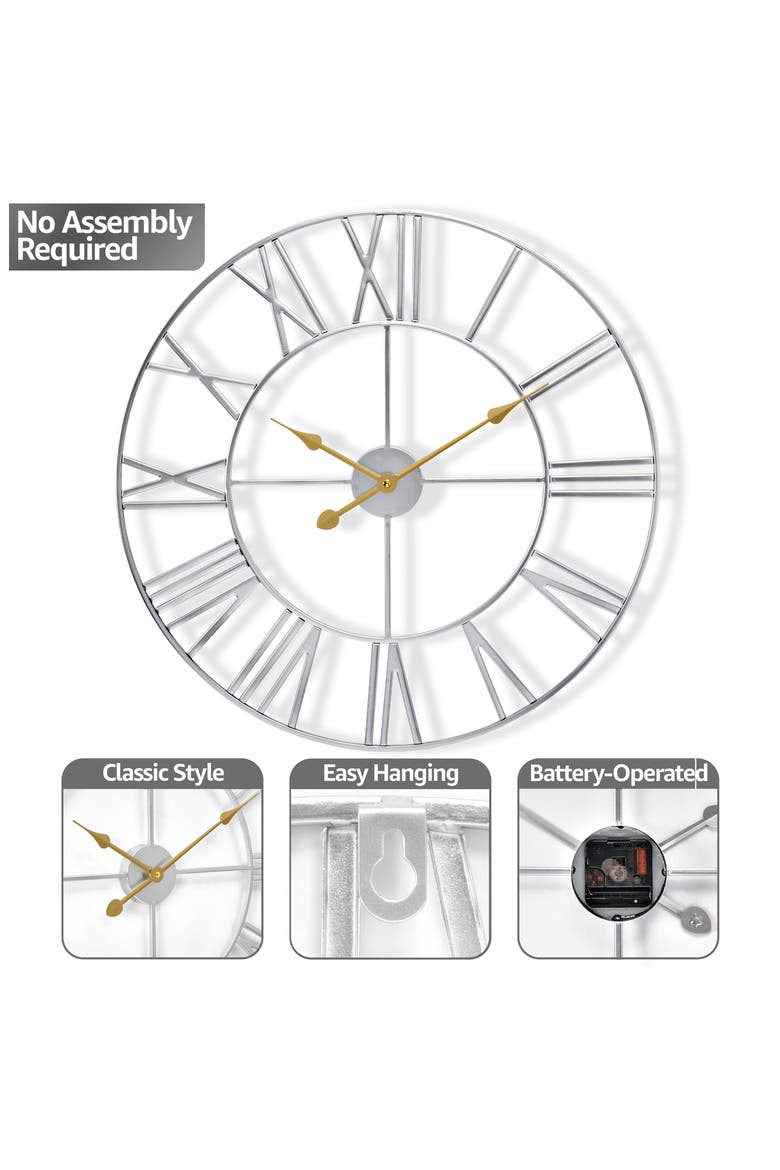 16-Inch Roman Numeral Wall Clock, Alternate, color, SILVER
