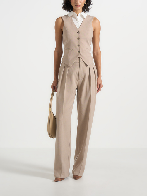 Manière De Voir Irene Collar Detail Cinched Suit Vest in Beige/white at Nordstrom, Size 10