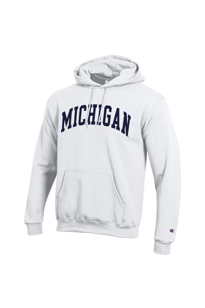 Men's Champion  White Michigan Wolverines Basic Arch Fleece Pullover Hoodie, Alternate, color, White
