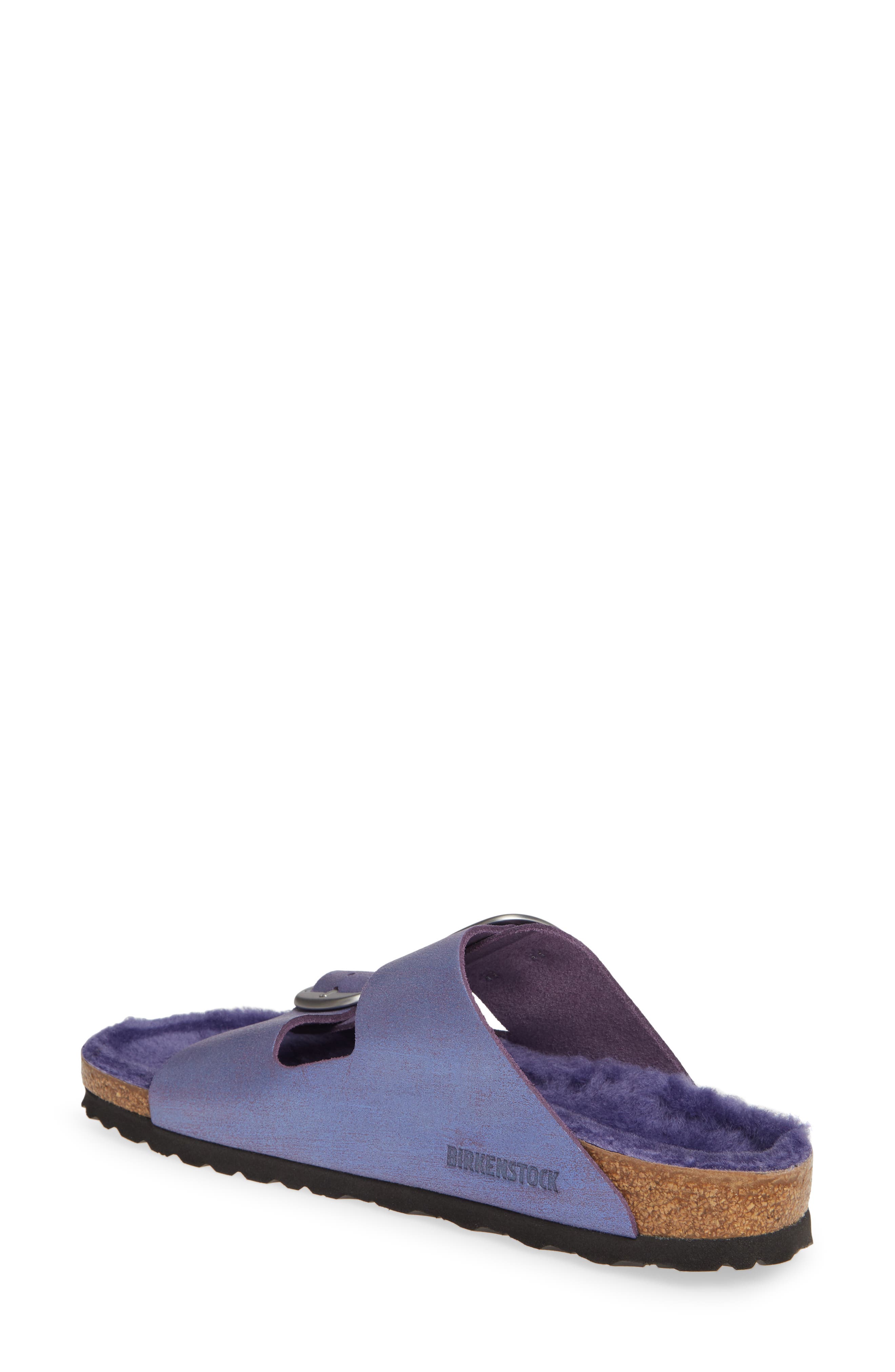 Perfect Pairs Arizona Big Buckle Sandal with Genuine Shearling Lining, Alternate, color, WASHED METALLIC VIOLET LEATHER