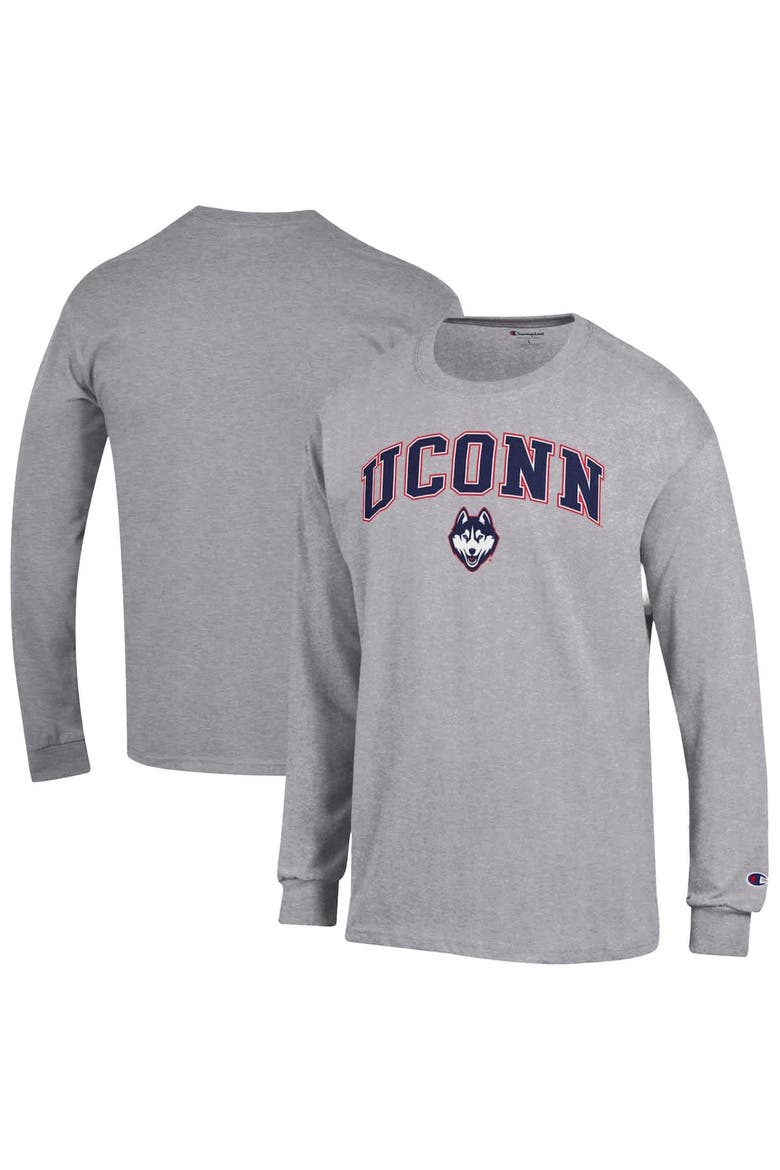 Men's Champion  Heather Gray UConn Huskies Arch Over Logo Long Sleeve T-Shirt, Main, color, Heather Gray