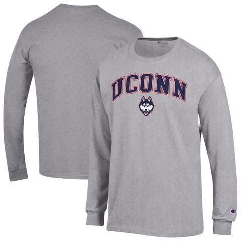 Men's Champion  Heather Gray UConn Huskies Arch Over Logo Long Sleeve T-Shirt
