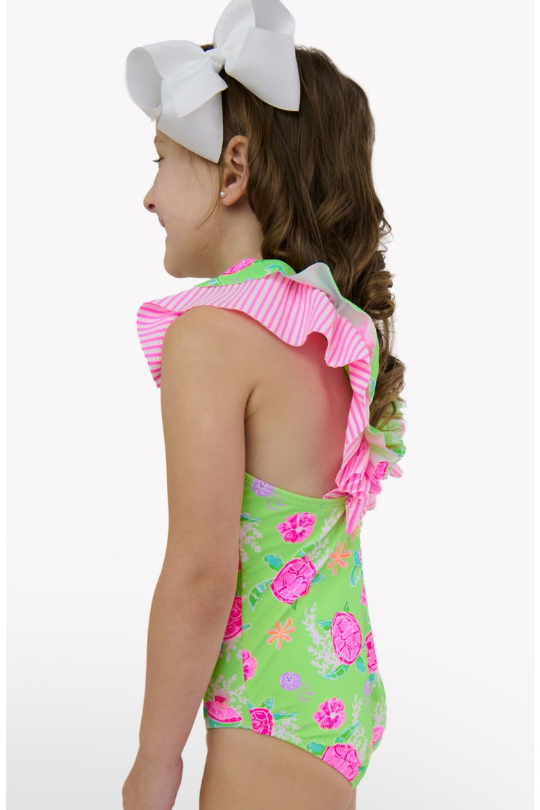 Kids' Ruffle Trim One-Piece Swimsuit, Alternate, color, GREEN