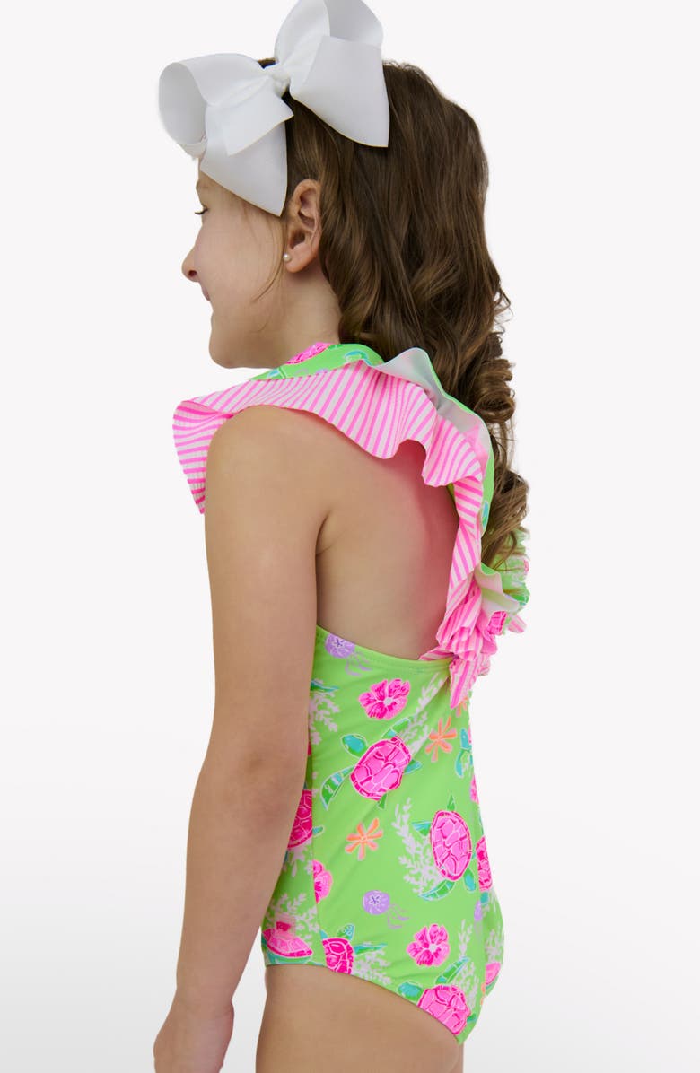 RuffleButts Kids' Ruffle Trim One-Piece Swimsuit, Alternate, color, Green