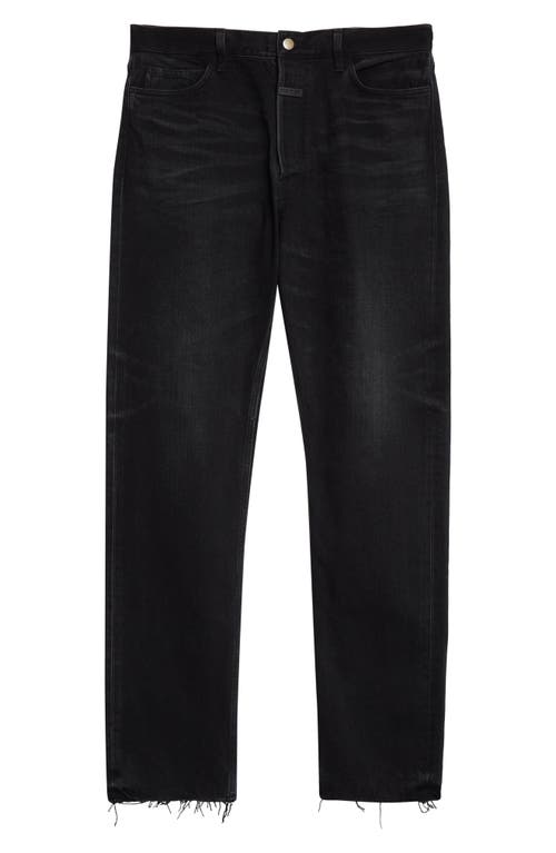 Fear Of God Five-pocket Raw Hem Straight Leg Jeans In Black