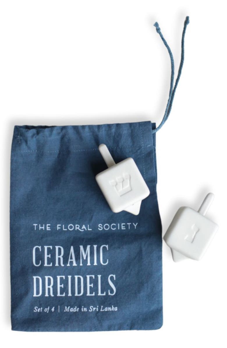 The Floral Society Set of 2 Ceramic Dreidels, Alternate, color, Off White