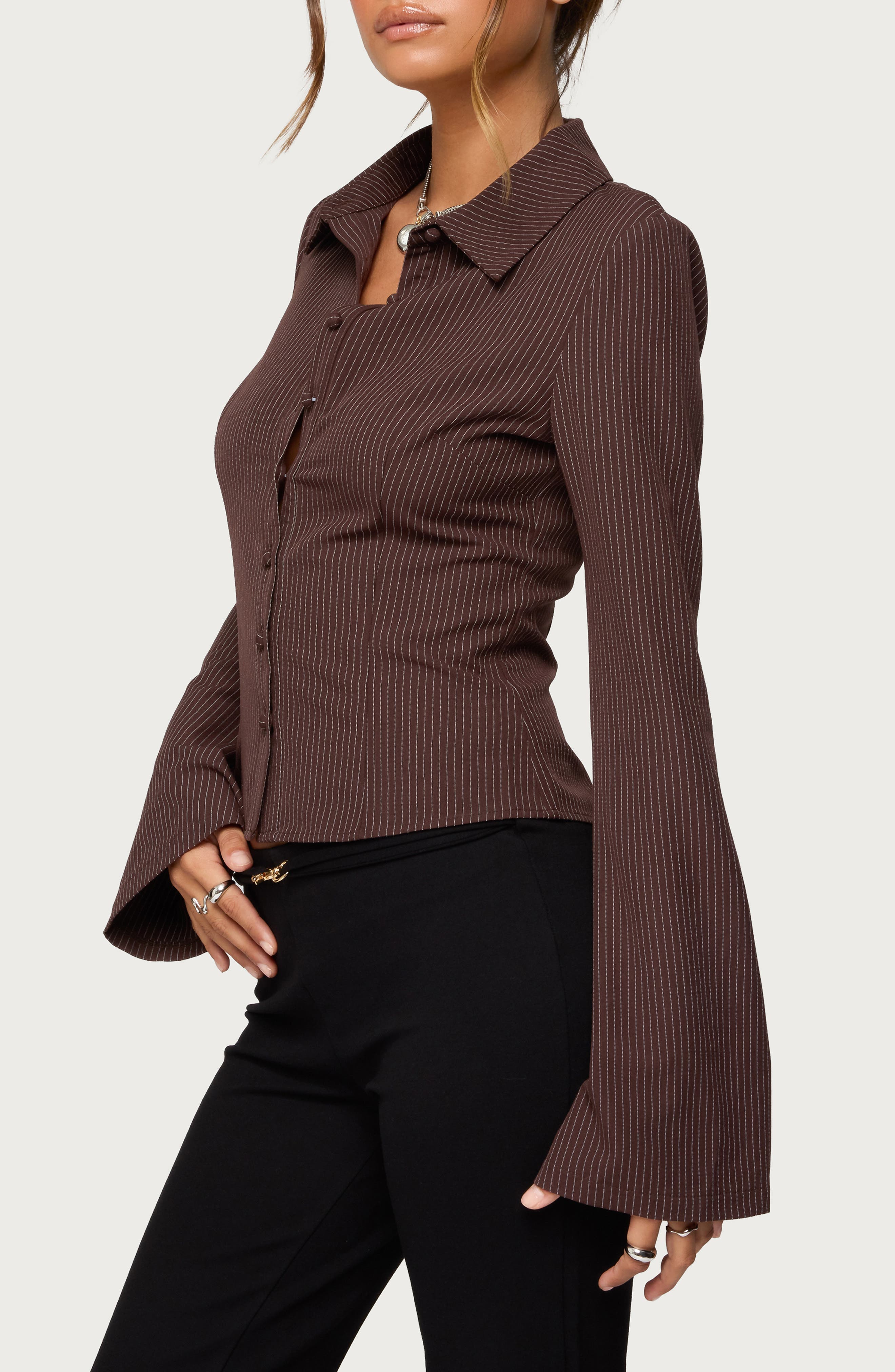 EDIKTED Pinstripe Tailored Button-Up Shirt — фото 3