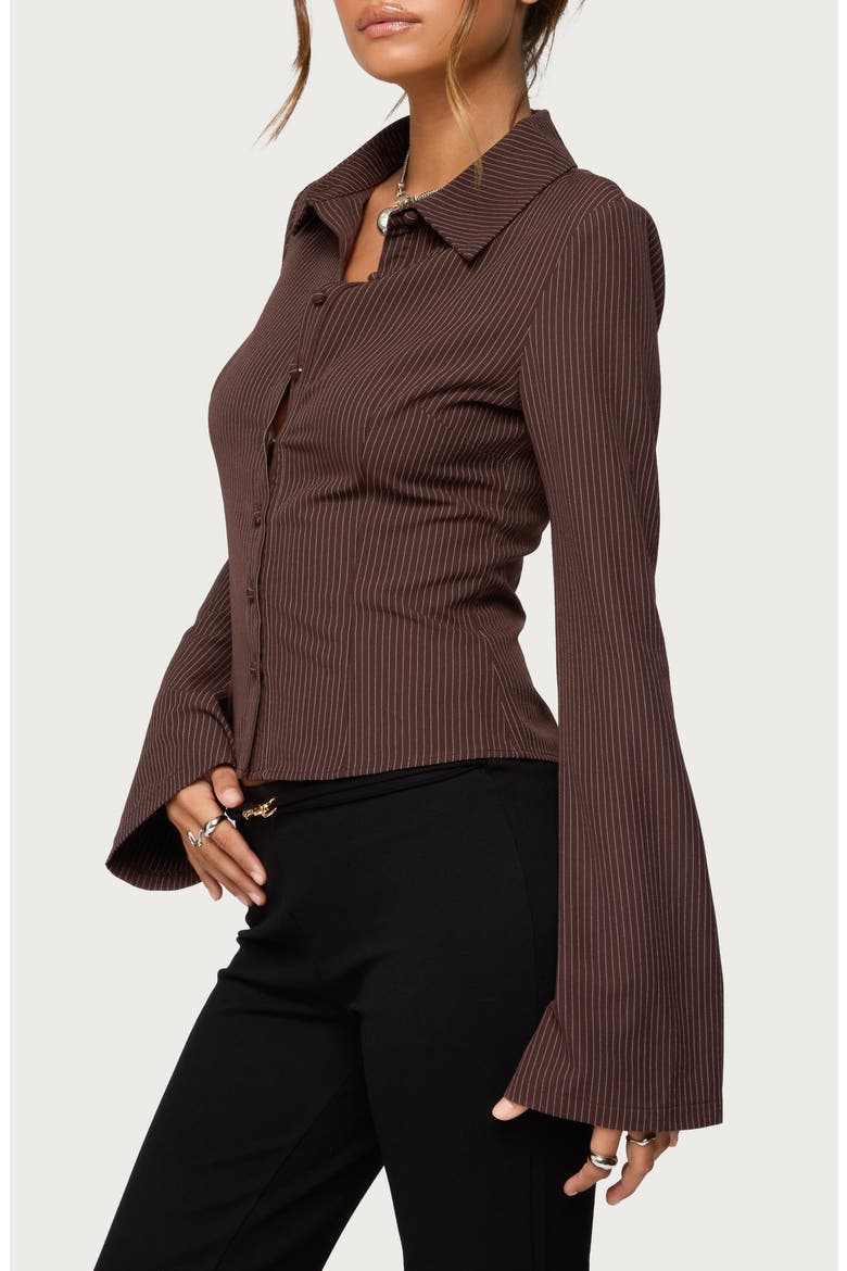 Pinstripe Tailored Button-Up Shirt, Alternate, color, BROWN