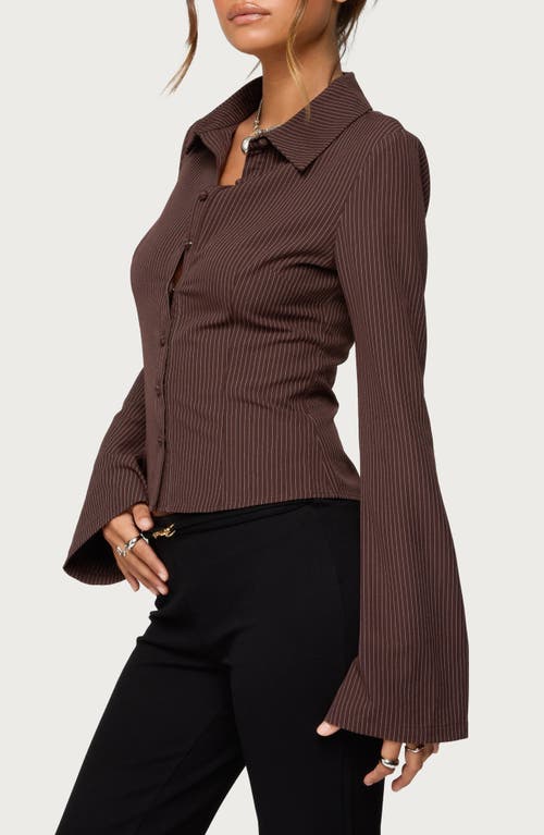 Edikted Pinstripe Tailored Button-up Shirt In Brown