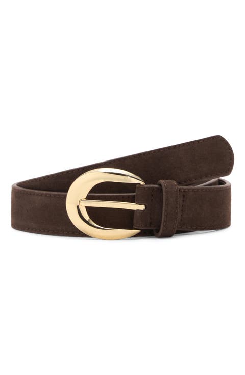 Oval Buckle Suede Belt
