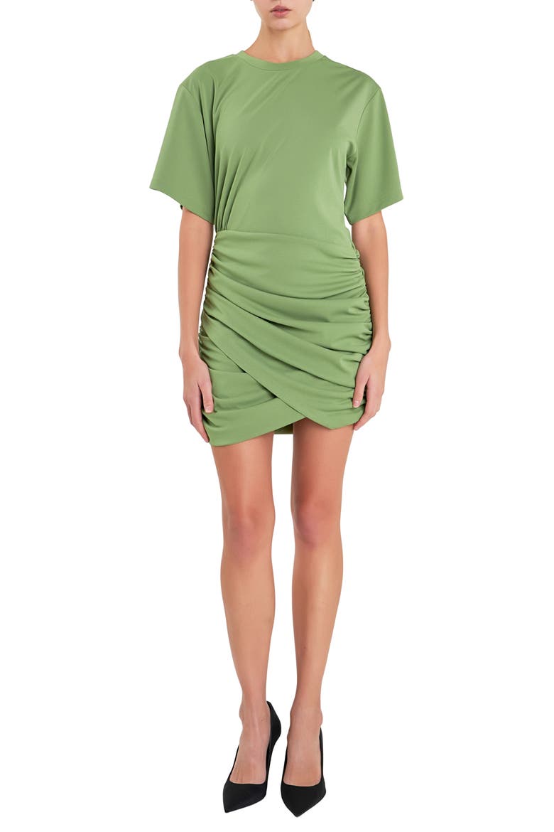 Ruched Asymmetric Minidress, Main, color, GREEN