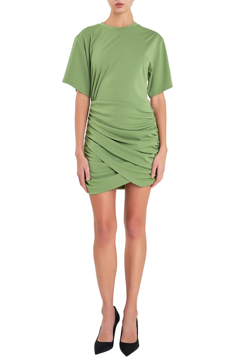 Grey Lab Ruched Asymmetric Minidress, Main, color, Green