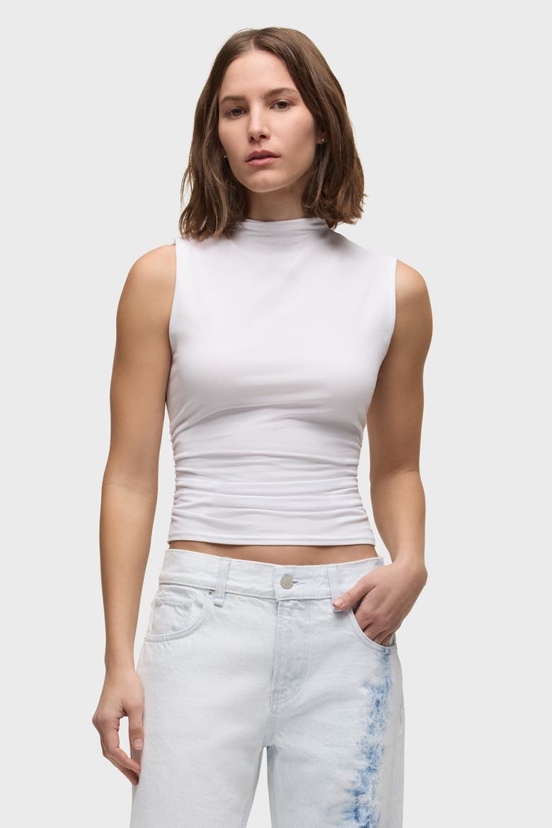 tank w/ side seam ruching, Main, color, white
