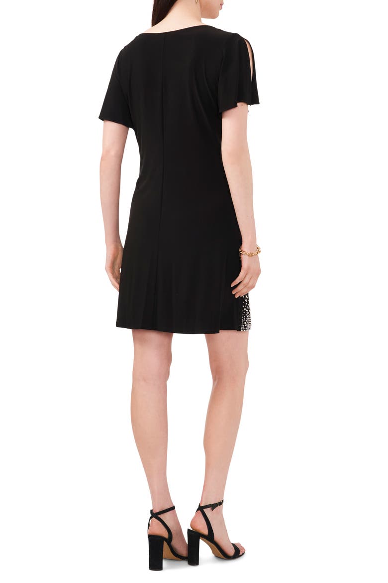 Faraj Imitation Pearl & Rhinestone Split Sleeve Dress, Alternate, color, BLACK 001
