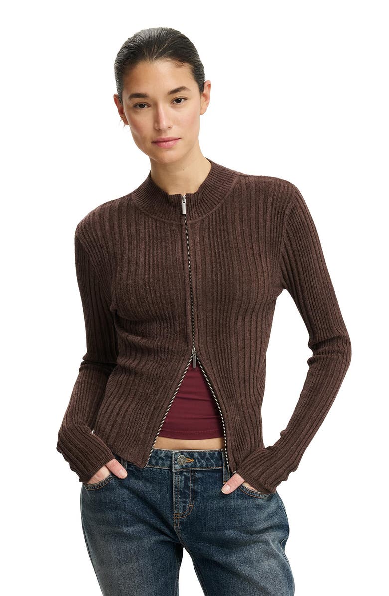 Cotton On Women's Variegated Rib Zip Through, Main, color, American Oak
