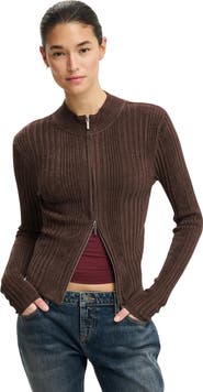 Cotton On Women's Variegated Rib Zip Through