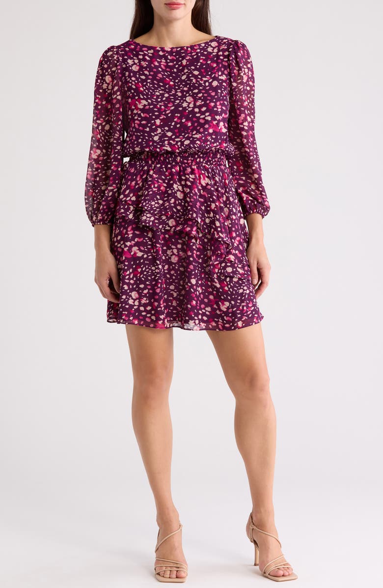 Eliza J Balloon Sleeve Tiered Ruffle Chiffon Dress, Main, color,