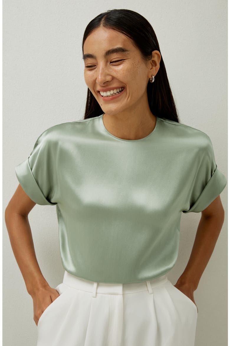 Women's Contemporary Oversized Silk Top, Alternate, color, Pale Turquoise