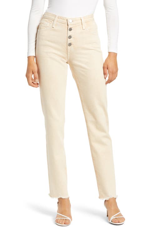 The Isabelle Women's High Waist Raw Hem Straight Leg Jeans (Moonwash Mongoose)