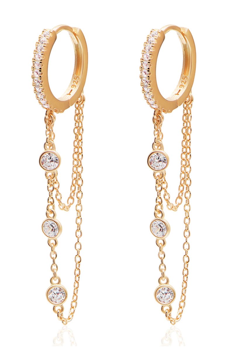 GABI RIELLE 14K Yellow Gold Sterling Silver Pave CZ Huggie Hoop & Dangle Earrings, Main, color, Gold