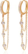 GABI RIELLE 14K Yellow Gold Sterling Silver Pave CZ Huggie Hoop & Dangle Earrings