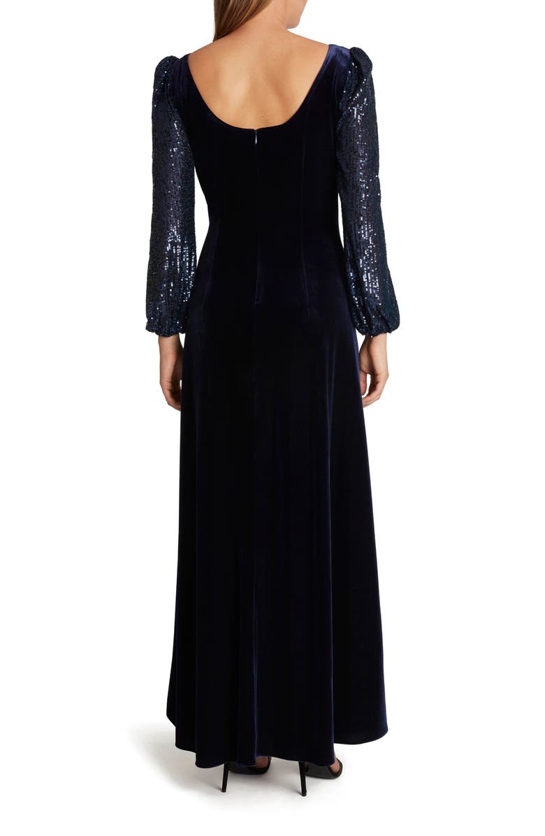 Tahari Sequin Long Sleeve Velvet Gown, Alternate, color, 