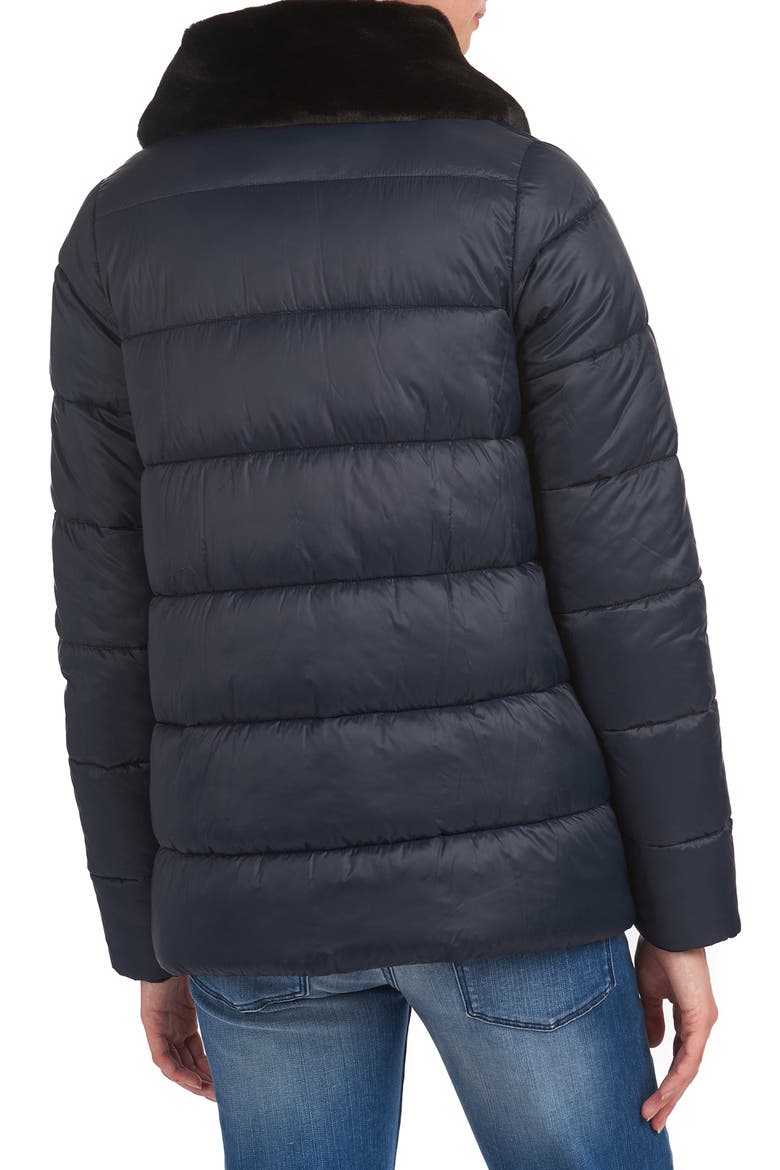 Mullein Faux Fur Trim Quilted Jacket, Alternate, color, DK NAVY