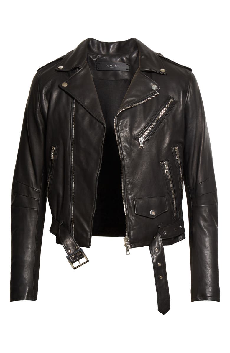 AMIRI Embroidered Paint Drip Core Logo Leather Biker Jacket, Alternate, color, 