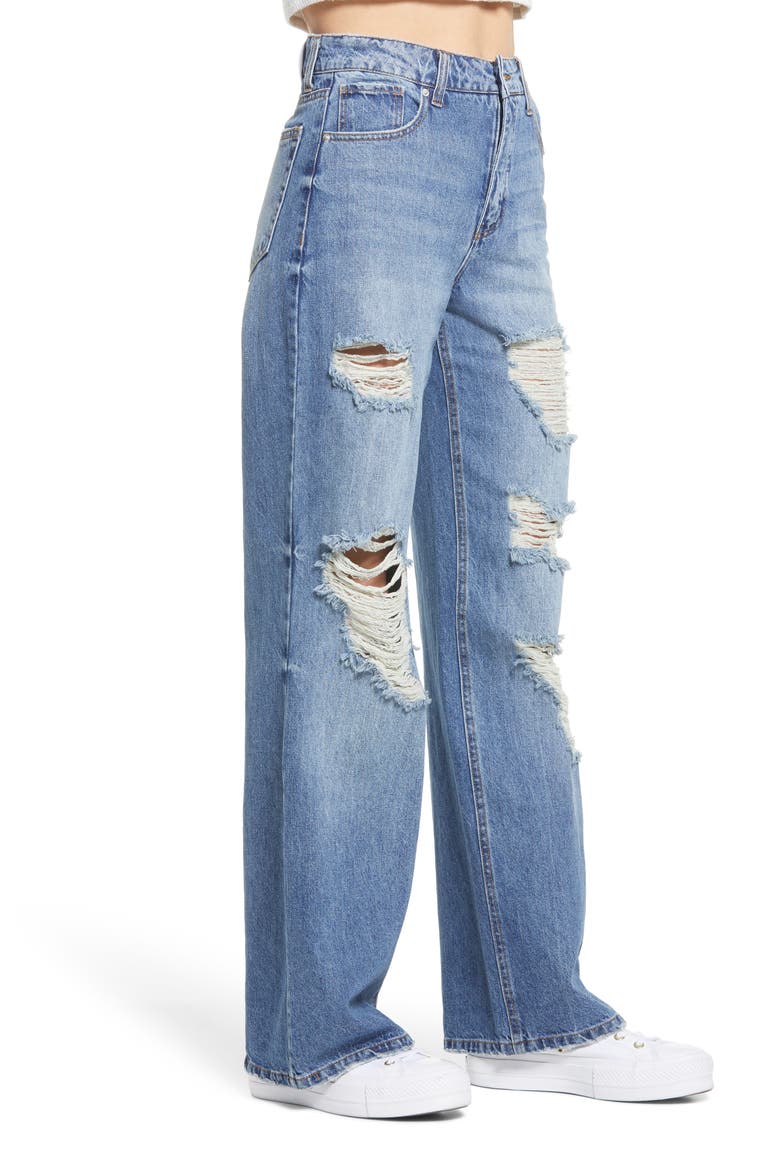 Destroyed High Waist Nonstretch Wide Leg Jeans, Alternate, color, CARLA
