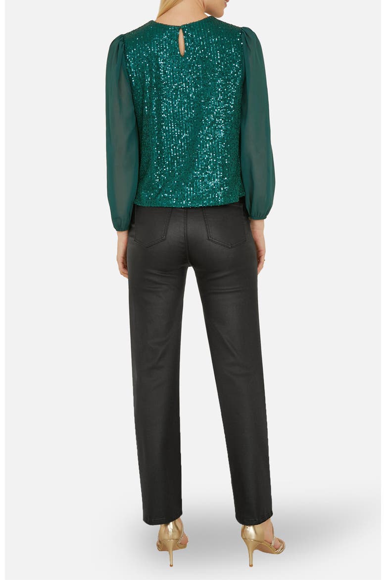 Sheer Sleeve Sequin Top, Alternate, color, Green