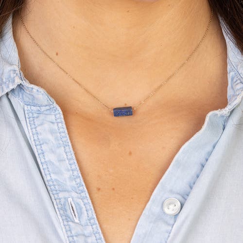 Totalee Gift You're A Gem Necklace, Blue Burnished Brass Blue In Gold