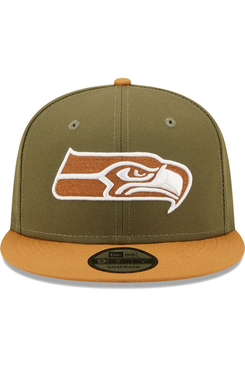 Men's New Era Olive/Brown Seattle Seahawks Two-Tone Color Pack 9FIFTY Snapback Hat, Alternate, color, Olive