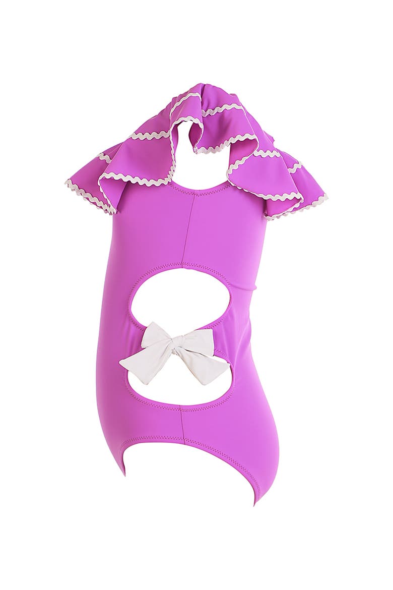Off-Shoulder Side Cut-Out and Bows One-Piece Swimsuit, Alternate, color, Purple
