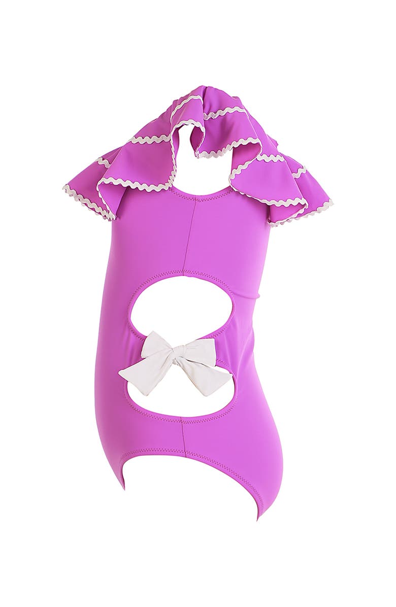 NESSI BYRD Off-Shoulder Side Cut-Out and Bows One-Piece Swimsuit, Alternate, color, Purple