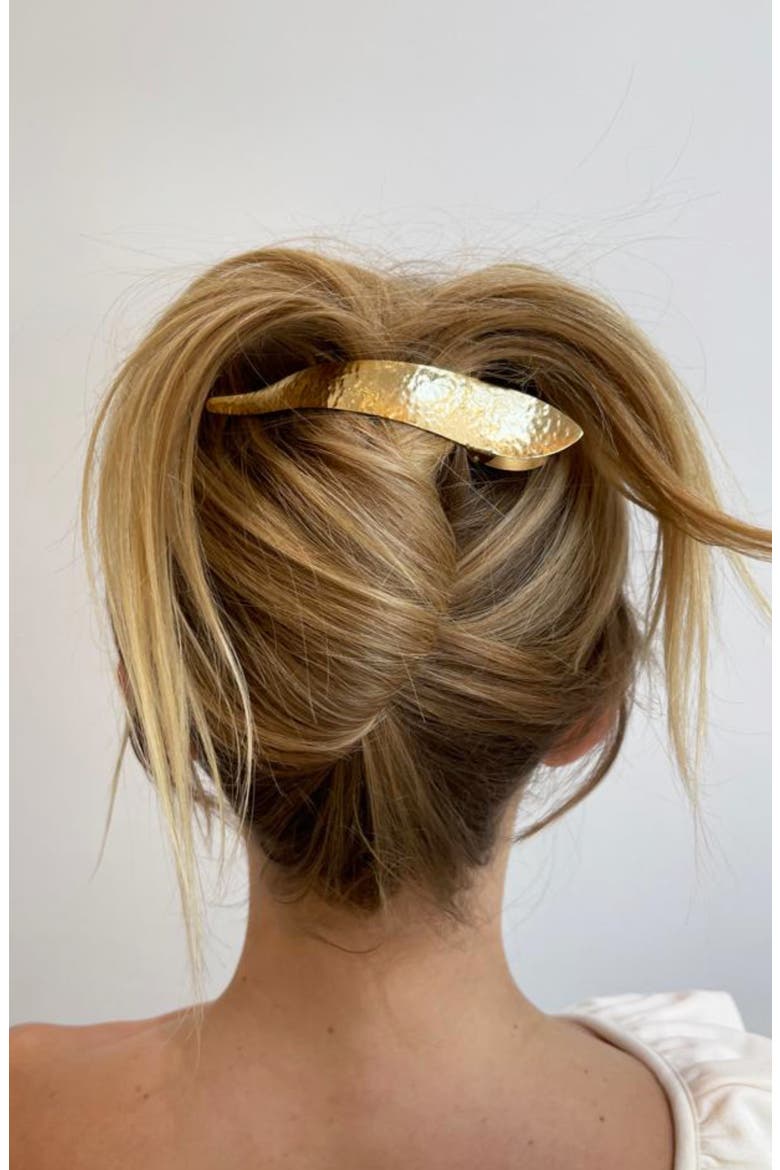 Maximas Leaf Hammered Hair Clip, Alternate, color, GOLD LEAF