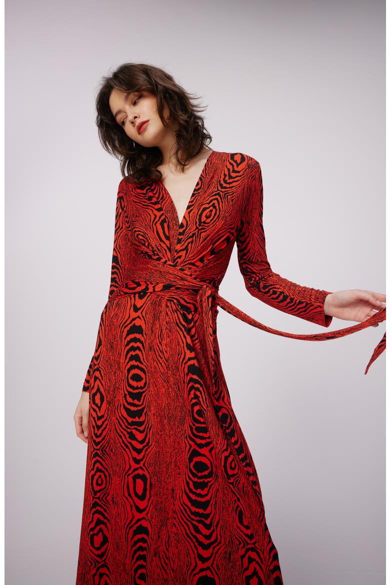 Dorothee Long Sleeve Tie Waist Dress, Alternate, color, WOOD GRAIN RED