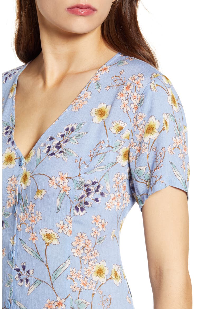 Button Up Tie Back Minidress, Alternate, color, PERIWINKLE FLORAL