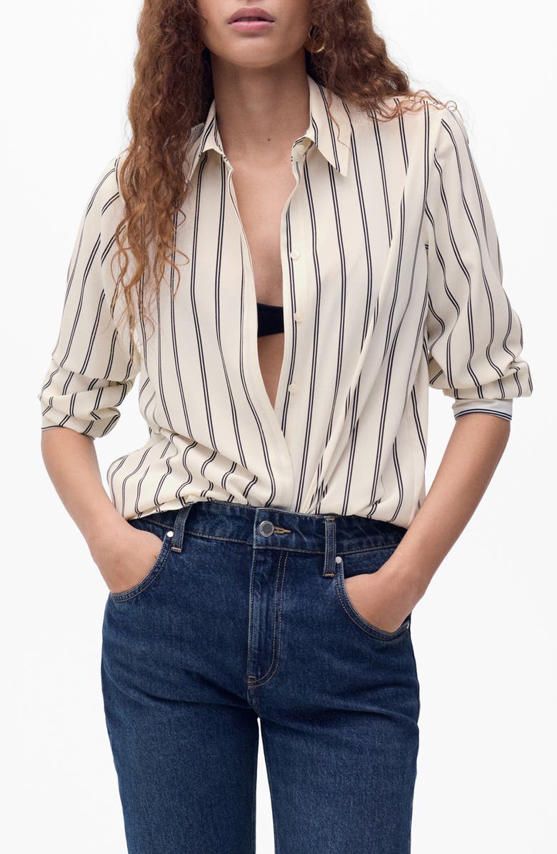 MANGO Print Button-Up Shirt, Main, color, Ecru