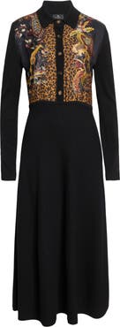 Etro Mixed Media Long Sleeve Wool & Cashmere Midi Sweater Dress