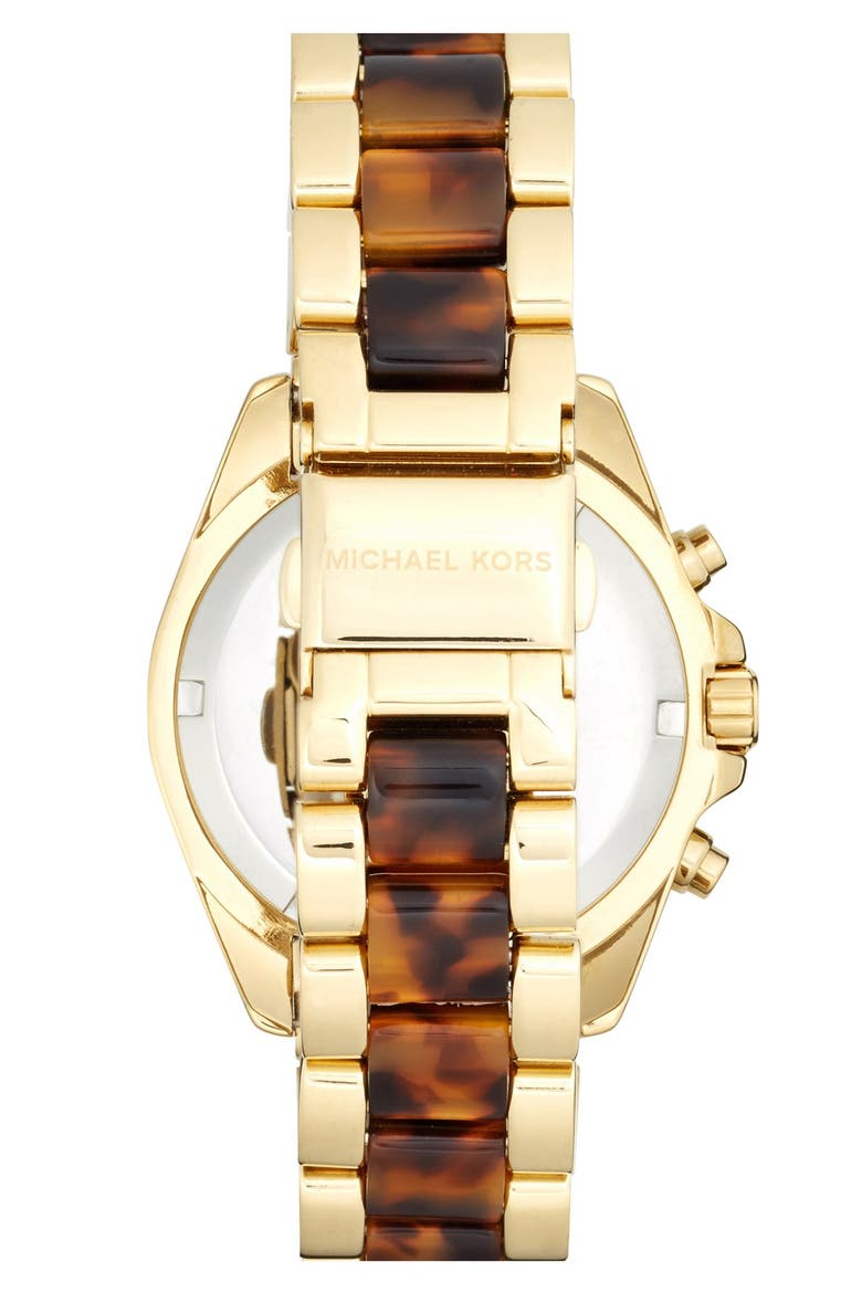 Michael Kors 'Bradshaw - Mini' Chronograph Resin Link Bracelet Watch, 36mm (Nordstrom Exclusive), Alternate, color, GOLD/ TORTOISE