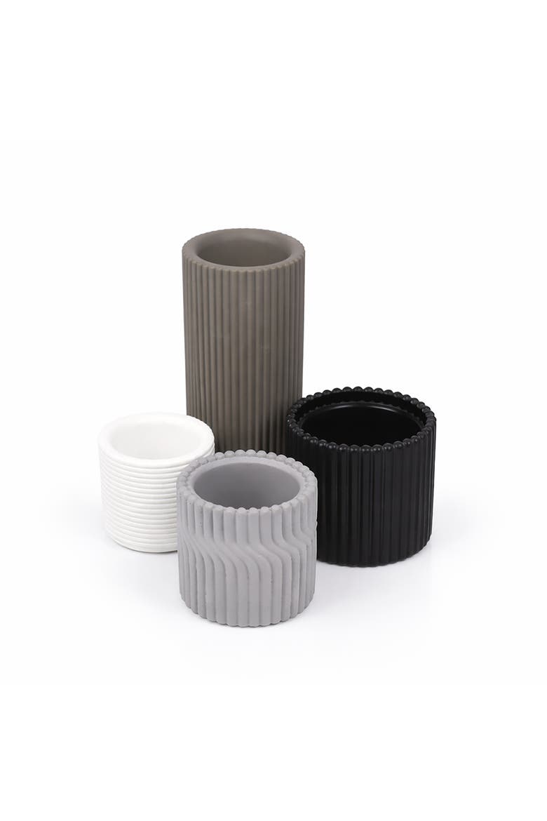 Noa Modern Minimalist Handmade Concrete Fluted Cylinder Planter Set, Main, color, Dark Gray