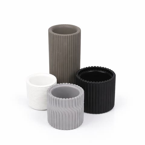 Noa Modern Minimalist Handmade Concrete Fluted Cylinder Planter Set (Set of 4)