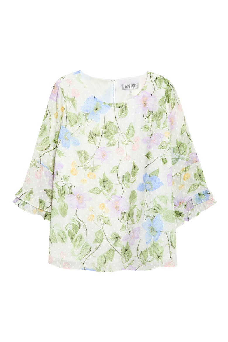 Floral Print Ruffle Sleeve Shirt, Alternate, color, LILY WHITE MULTI
