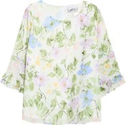 KASPER Floral Print Ruffle Sleeve Shirt