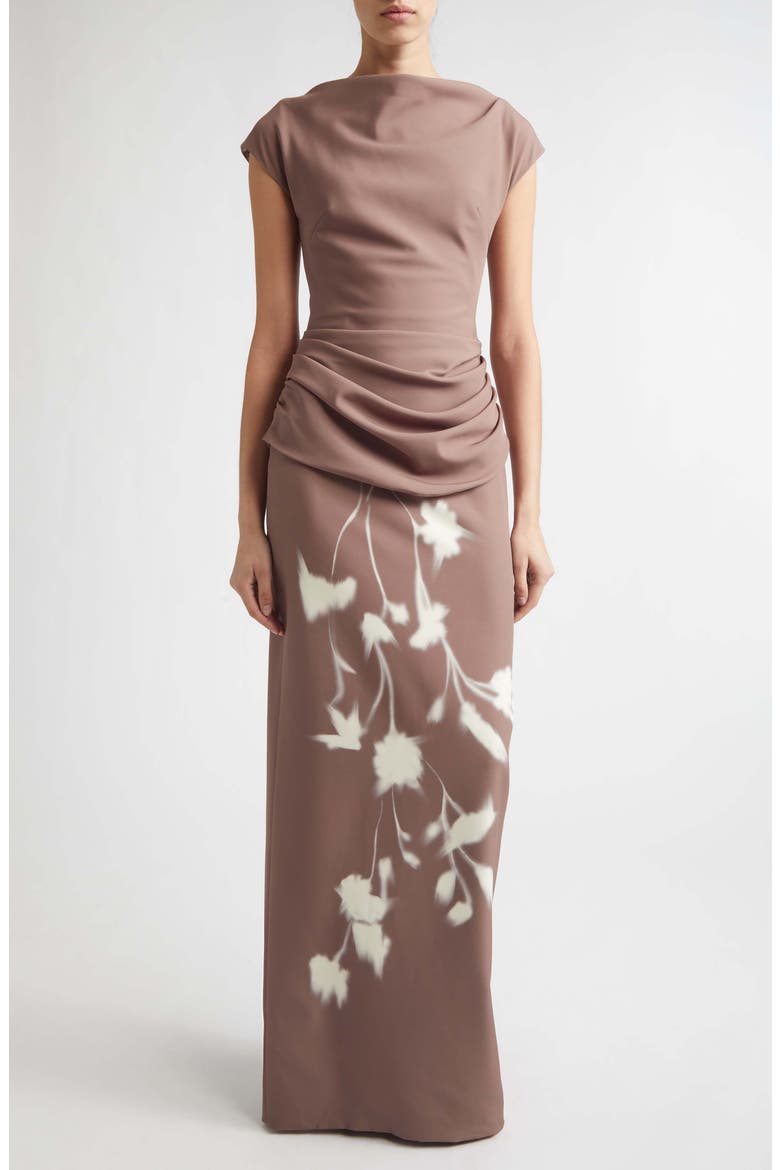 Floral Crepe Boat Neck Gown, Main, color, CLAY