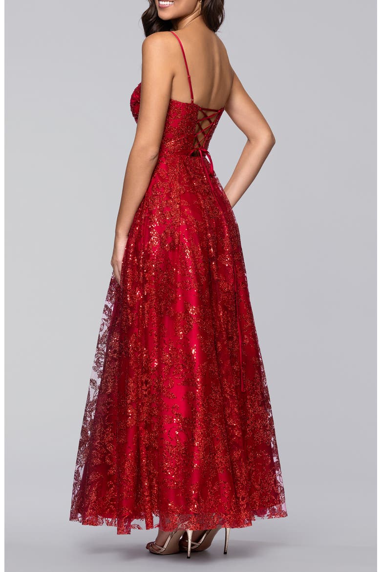 Glitter Sequin Corset Gown, Alternate, color, RED