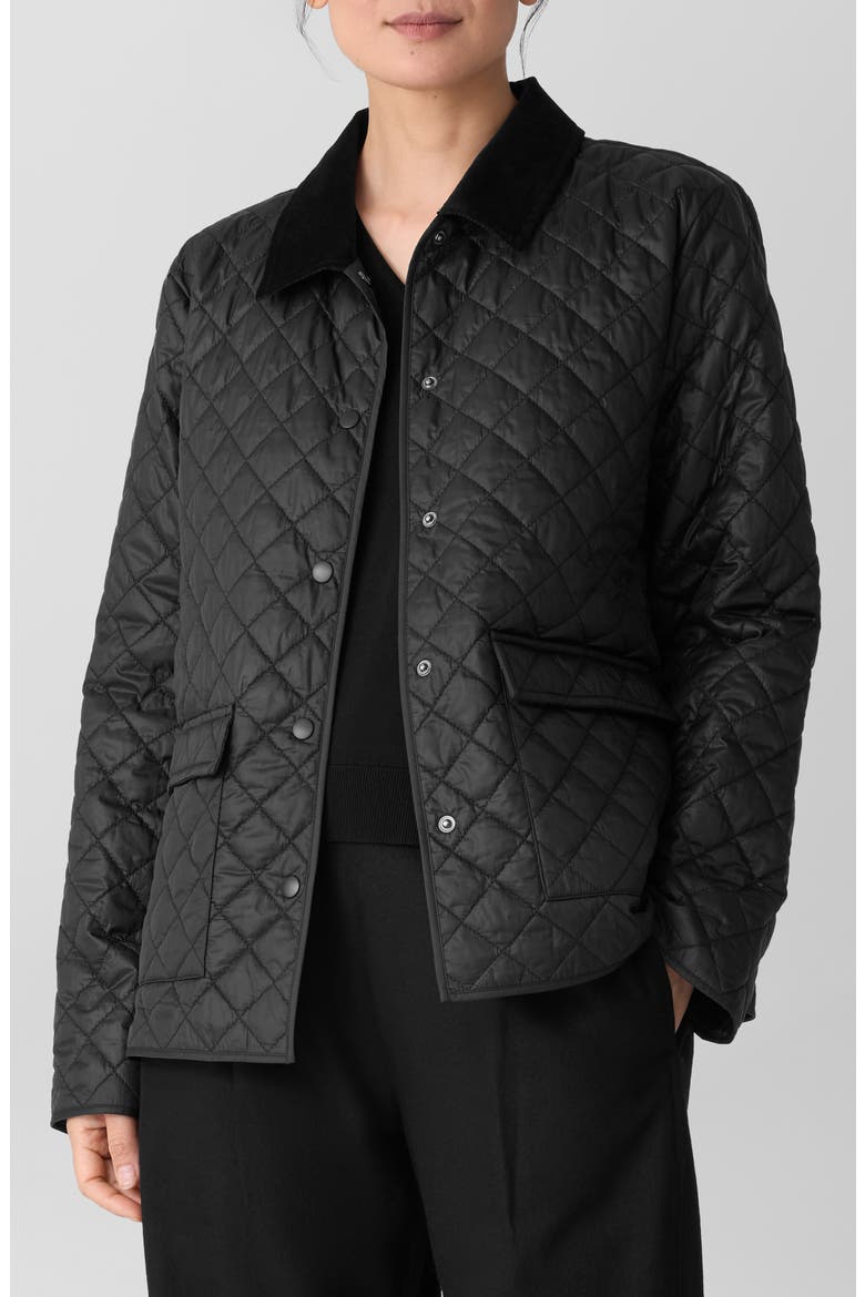 Corduroy Collar Quilted Jacket, Main, color, BLACK