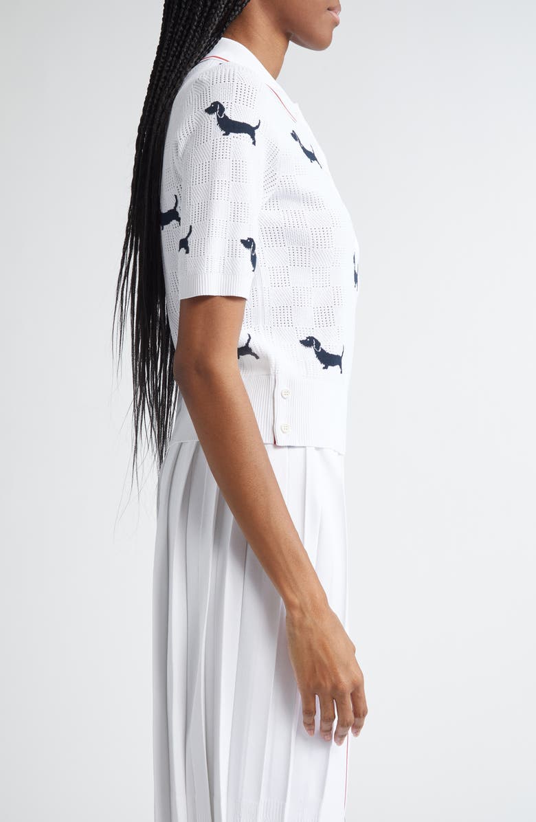 Thom Browne 4-Bar Hector Intarsia Pointelle Sweater, Alternate, color, White