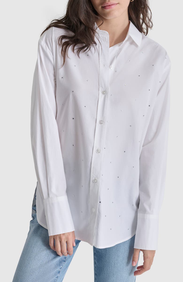 DKNY Jeans Rhinestone Cotton Button-Up Shirt, Main, color, 
