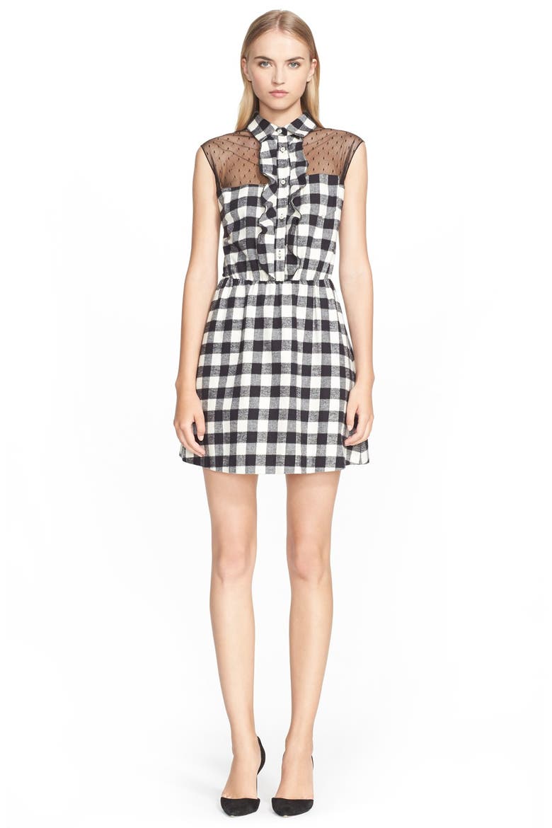 Sleeveless Buffalo Plaid Woven Dress, Main, color, IVORY/ BLACK